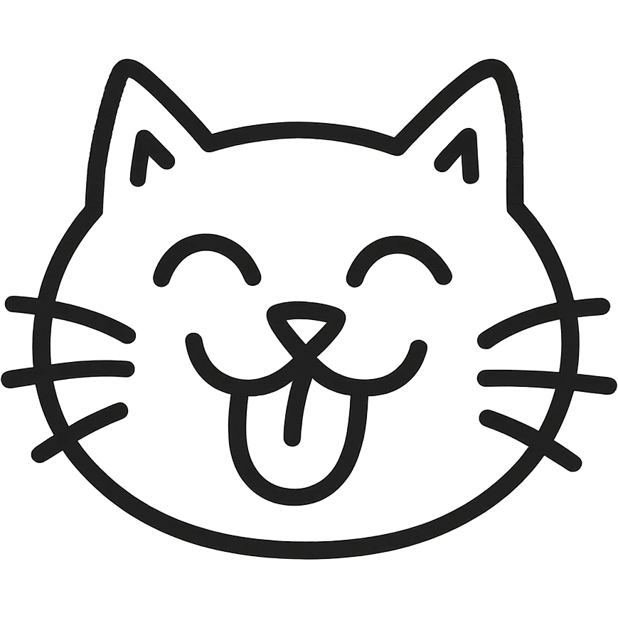 hand-drawn outlined icon of a funny cat face emoji