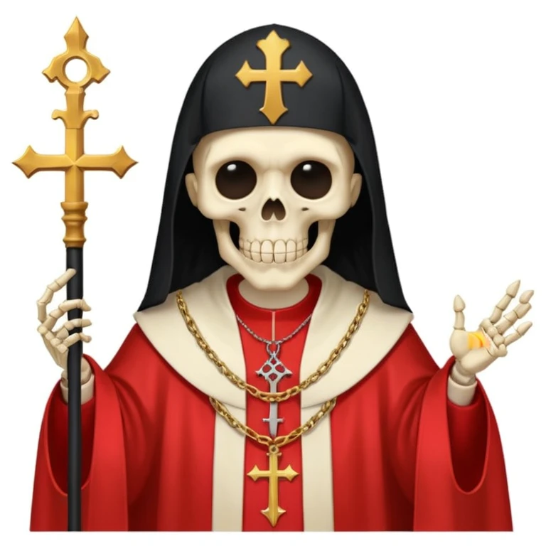 Skeleton metal singer in satanic pope robe with black hair emoji