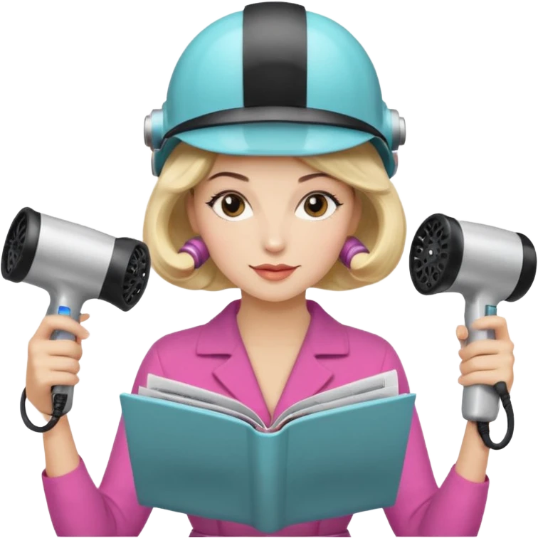 Emoji de mujer con casco secador, pelo recogido, rulos y leyendo revista cogiéndola con las dos manos estilo vintage chic emoji
