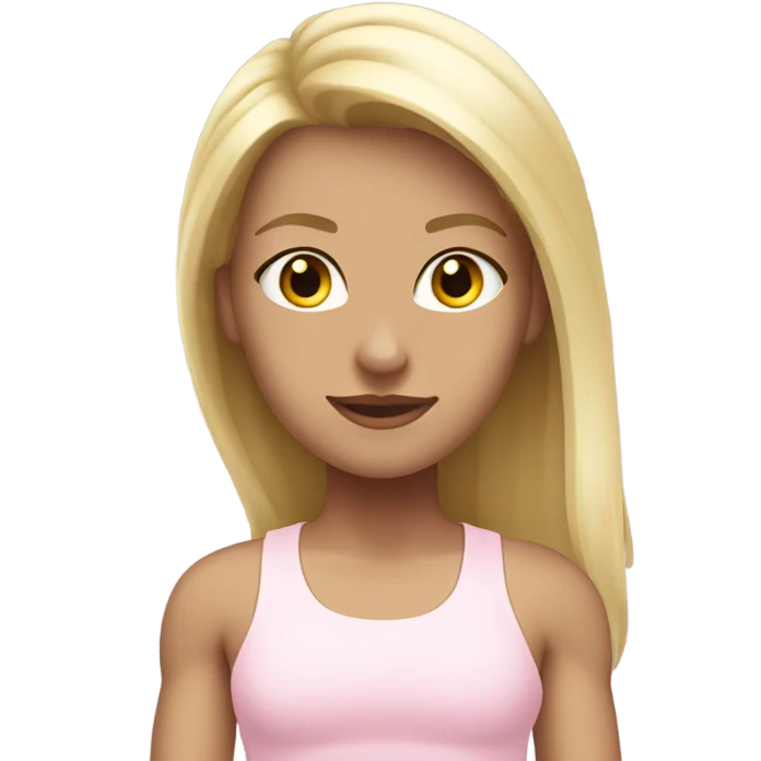 Blonde white fitness girl in light pink clothes emoji