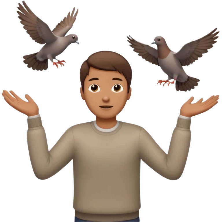 man open arms looking at a flying pigeon emoji
