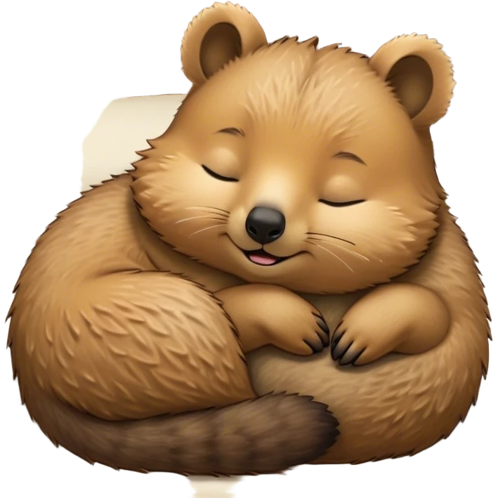 Meme-Worthy Cute Sleeping Quokka Portrait Emoji, Head resting peacefully with a contented smile, showcasing a delightfully compact build and a luxuriously soft brown fur, eyes shut in a serene, restful nap, Simplified yet hilariously adorable features, highly detailed, glowing with a soft, drowsy light, high shine, relaxed and utterly lovable, stylized with an air of playful laziness, bright and heartwarming, soft glowing outline, capturing the essence of a comically sleepy quokka, so meme‐worthy it feels like it could instantly become the next viral sensation of adorable slumber! emoji