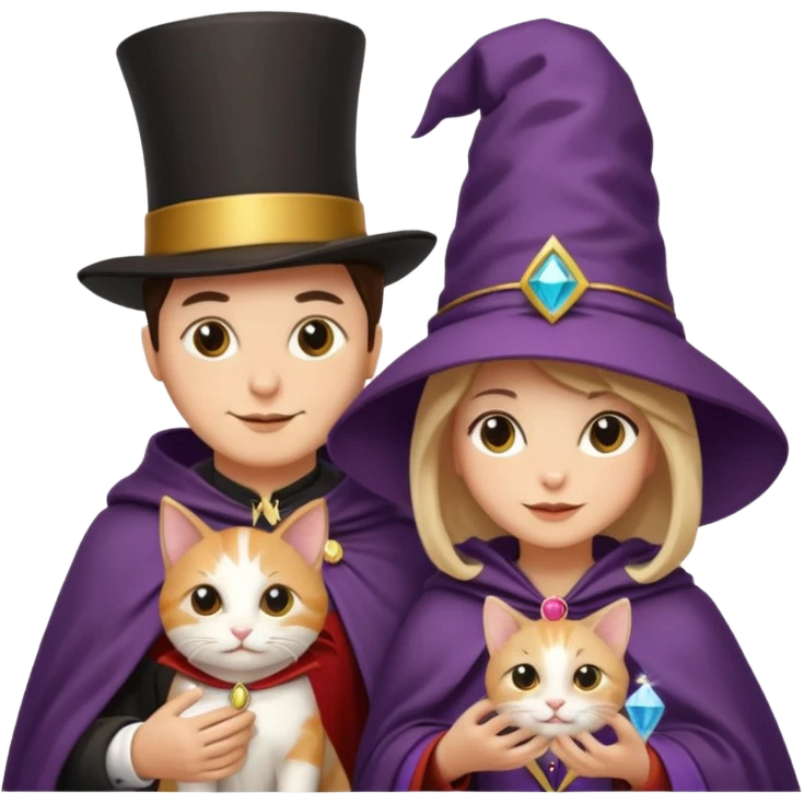 magician couple and their pet cat emoji