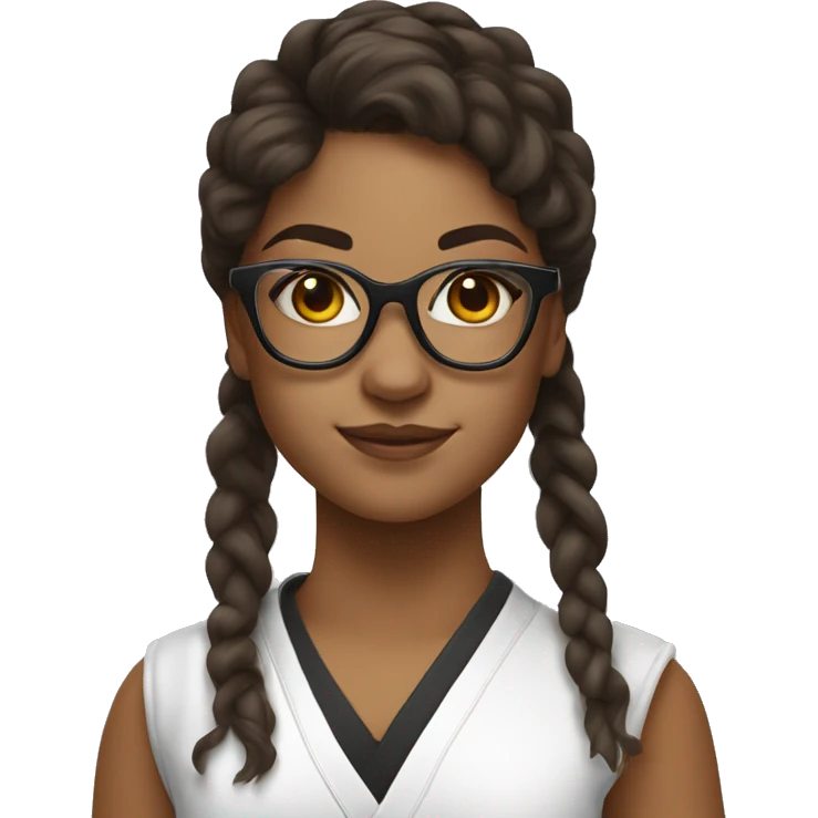 Karate girl with glasses, hoop earrings and long, brunette, wavy hair emoji