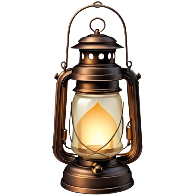 Cinematic Realistic Lantern, an old-fashioned glass lantern with a warm flickering glow, delicate details on the metal handle, softly illuminating the surrounding darkness, glowing with a comforting and nostalgic charm. emoji