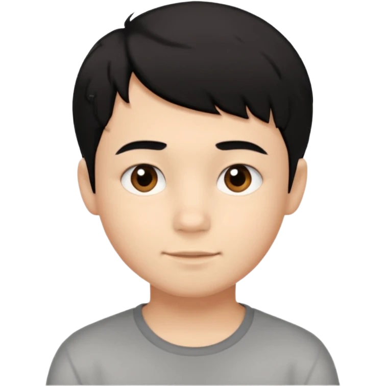 Simple iOS-style emoji of a young boy with short, slightly messy black hair, a round face, large brown eyes, and a small neutral smile emoji