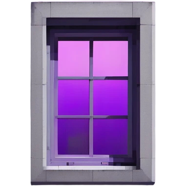 Minimalist gray concrete panel building, slight ghetto vibe, one window with bright purple ultraviolet light for growing plants, simple rectangular shape, stark and bare emoji