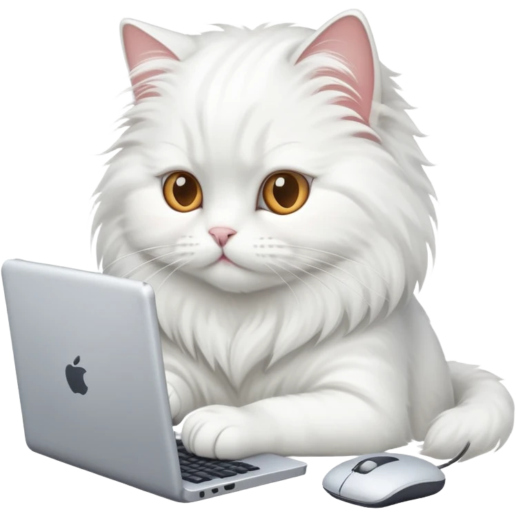 White cat working on computer emoji