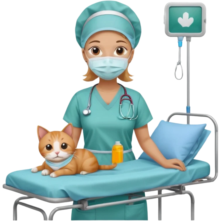 scrub nurse with cats and operation  beds emoji
