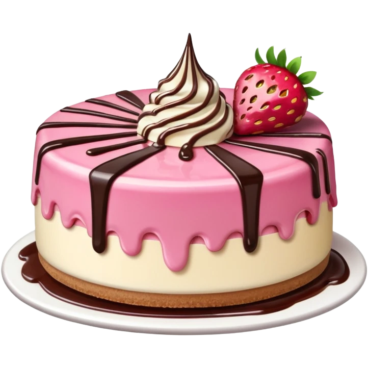 Pink Strawberry Cheesecake With Chocolate Syrup  emoji