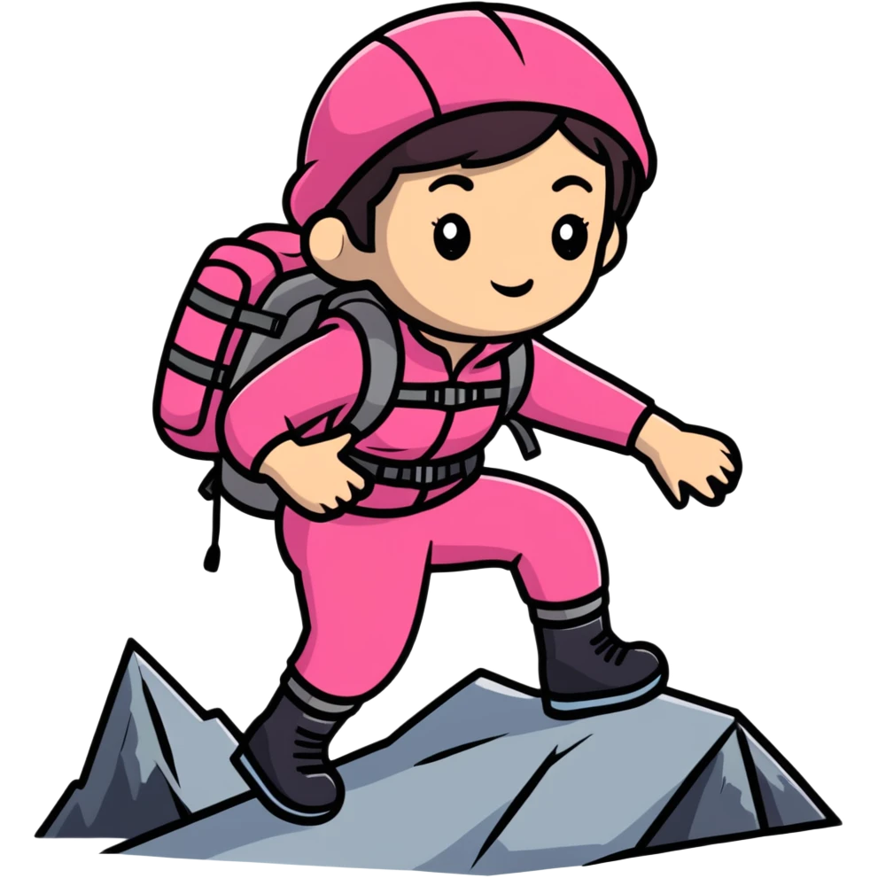 female mountain climber wearing pink clothes emoji
