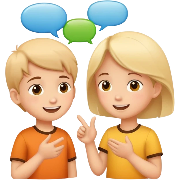 two children talking to each other, cheerful and friendly, with speech bubbles emoji
