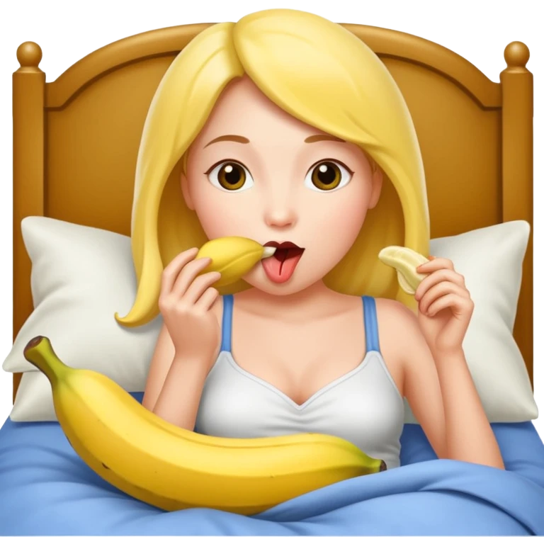 Sexy Frau leckt an Banane am Stück im bett emoji