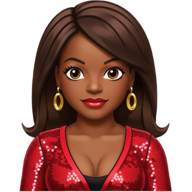 Kandi Burruss from Xscape with long dark brown hair, red sequin outfit emoji