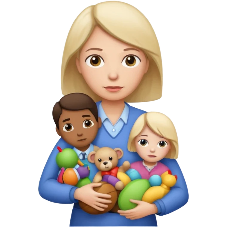 A teacher carrying children’s toys while looking exhausted. emoji