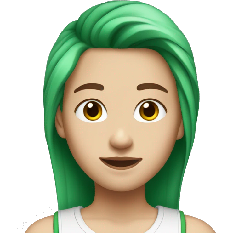 white skinned teenager with green hair in the front, brown medium size hair in back. wears sleeveless shirt emoji