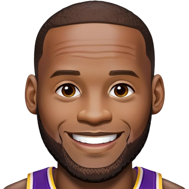 LeBron James face with a big smile and Lakers purple and gold colors emoji