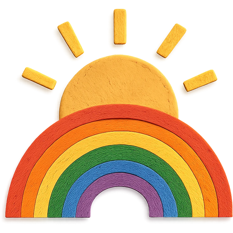 a stylized rainbow sun rising, paper craft style, symbolizing hope for Pride Month emoji