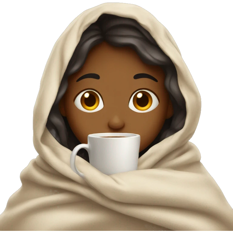 girl inside a blanket sipping coffee eyes closed emoji