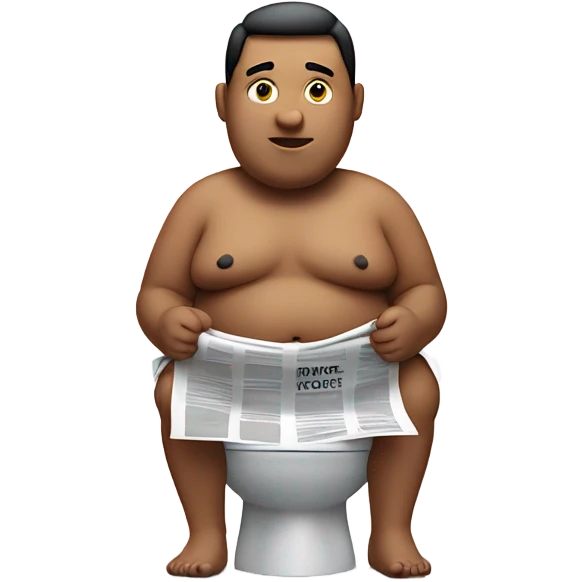 fat guy sitting on toilet reading newspaper no shirt front view emoji