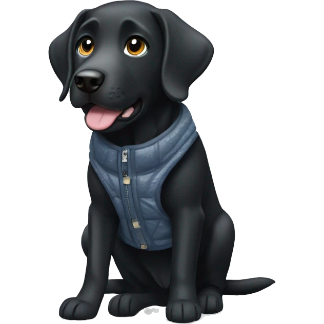 Black lab in snow wearing vest emoji