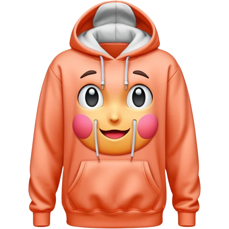A 3D cartoon peach-coral hoodie with soft folds, drawstrings, and a casual fit, isolated plain background. emoji