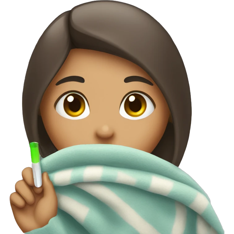A girl who doesn’t feel good with a thermometer and a blanket emoji