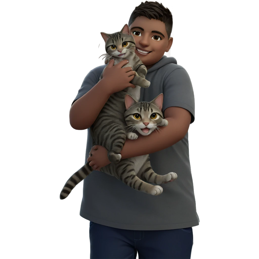 smiling boy with cat outdoors emoji