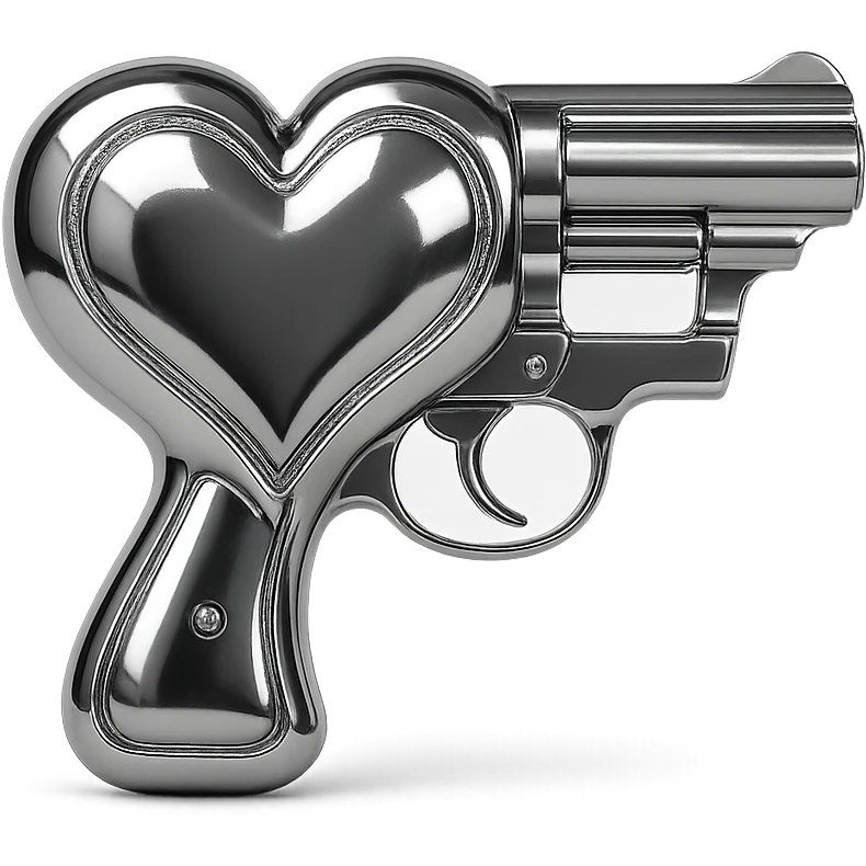 heart gun, chrome style, shiny and reflective emoji