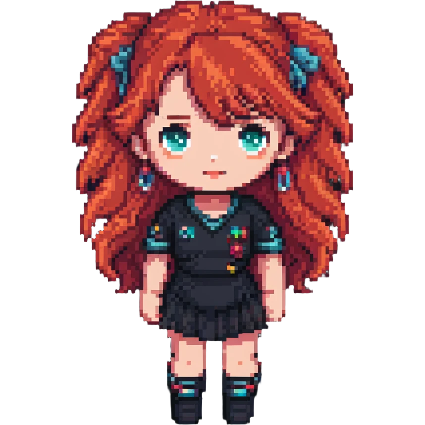 Y2K girl with red hair, pixel art style emoji