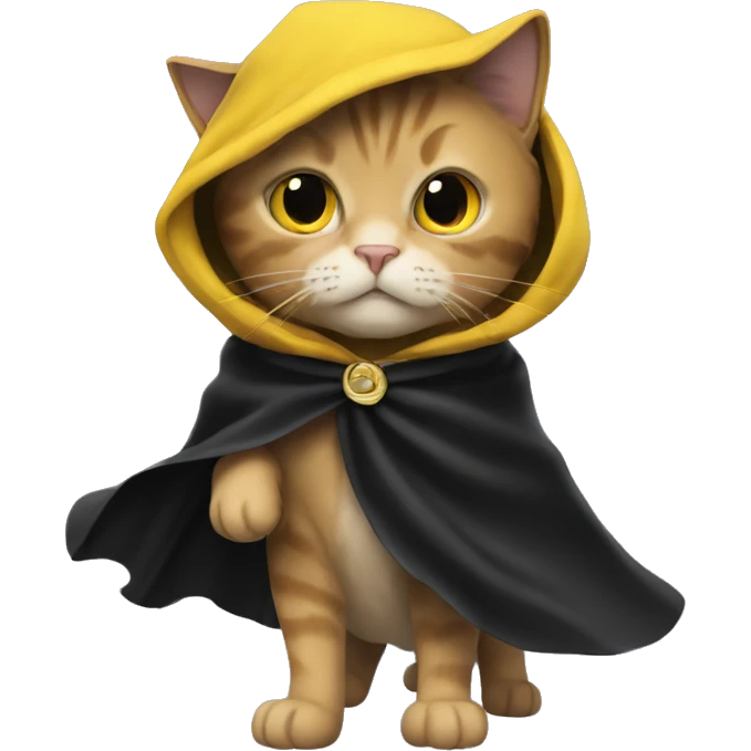 A cat in a black and yellow cape emoji