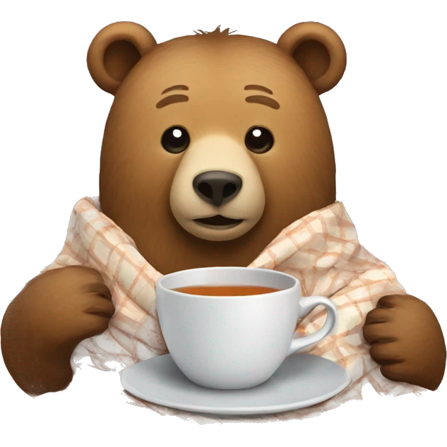 A bear with a duvet and a cup of tea emoji