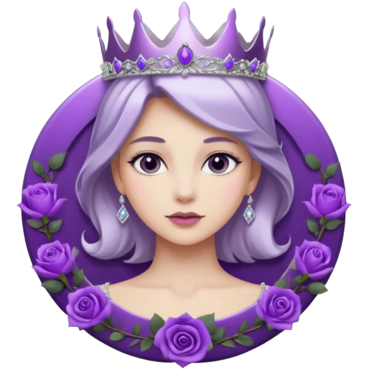 Purple shadow rose flower silver circle plaque with silver tiara emoji