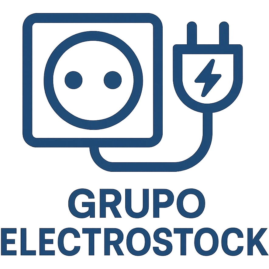 logo for Grupo Electrostock, modern, clean, electric blue and white, simple icon, professional, suitable for electrical supply company emoji