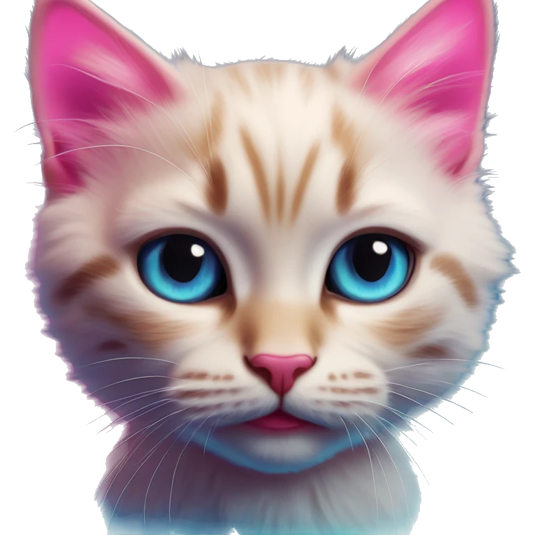 Synthwave kitten in Barbie style, oil paint, epic eyes, intricate lips, exquisite pose, beautiful, desirable, logical emoji