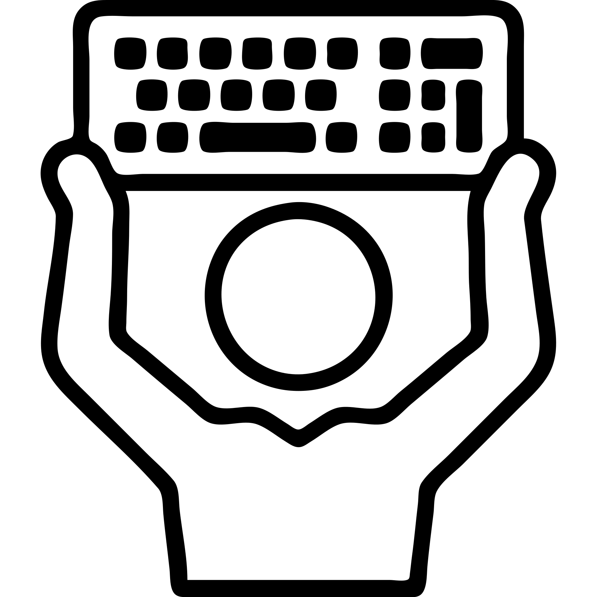 a person holding a keyboard up to their head like a boombox, bold outlined icon style emoji