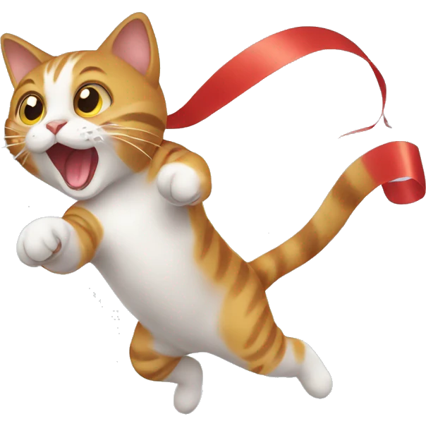 cat chasing long ribbon emoji
