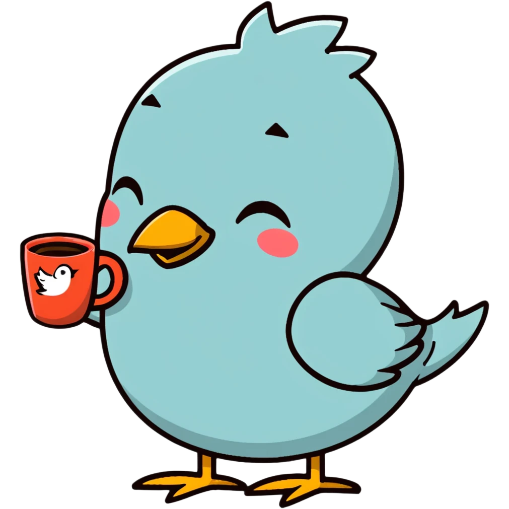 tired bird with coffee mug emoji
