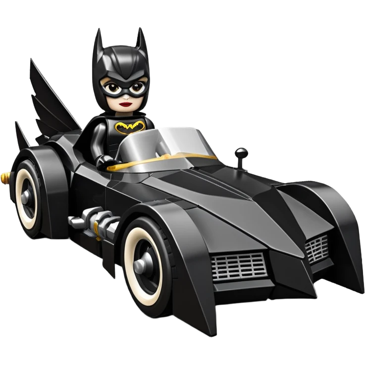  aerodynamic opulent dark knight futuristic concept Catwoman Batgirlmobile loosely based on 1977 Buick  coupe deville roadster racing Lego (flat long straight faceted mechanical body) winged stealthy street hot rod  emoji