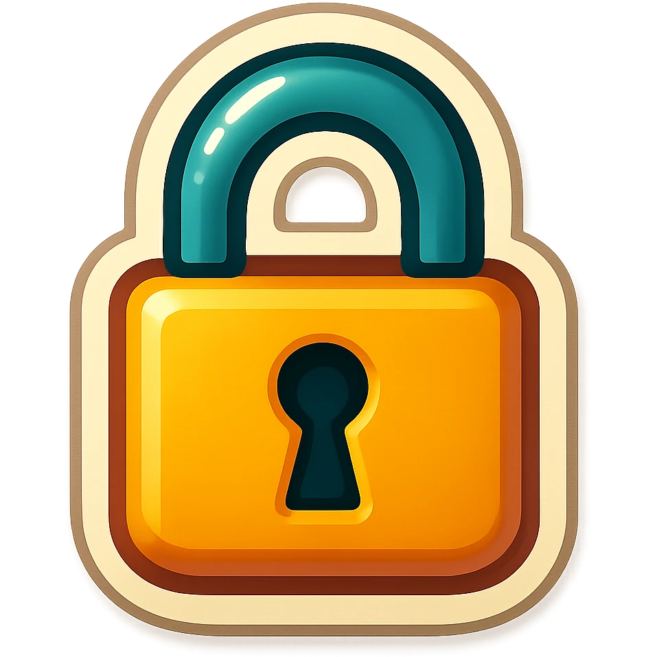 cartoon style sticker of a single lock symbol, simple and clear, no text emoji