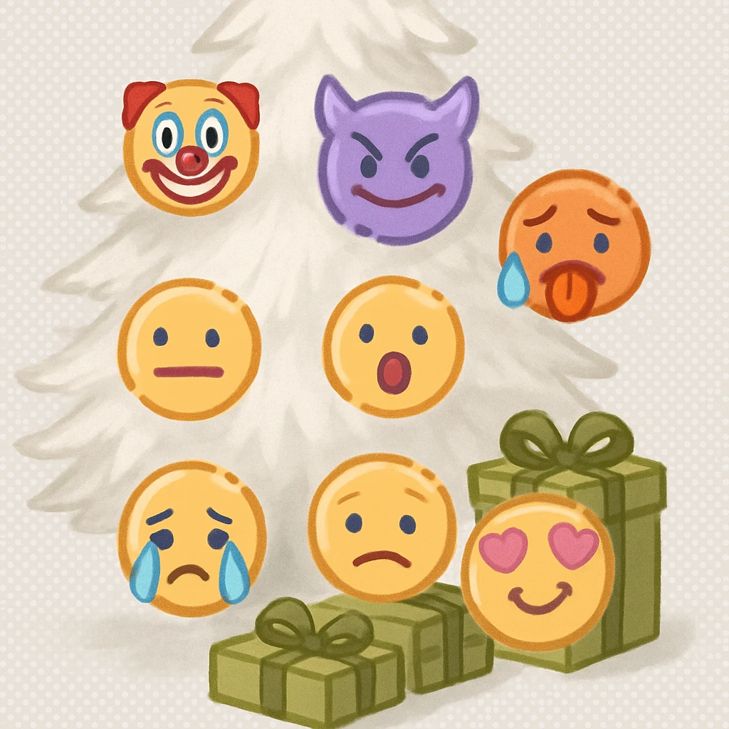 Light olive Christmas gifts under a white Christmas tree  emoji