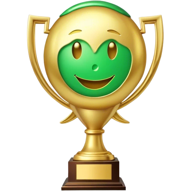 World record trophy that has a green text  bubble message  icon emoji  with a smiley face  emoji