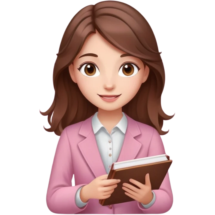  happy elegant  beautiful girl flowy brown hair that is more valuable then corals studying with a cute pink aura behind here  emoji