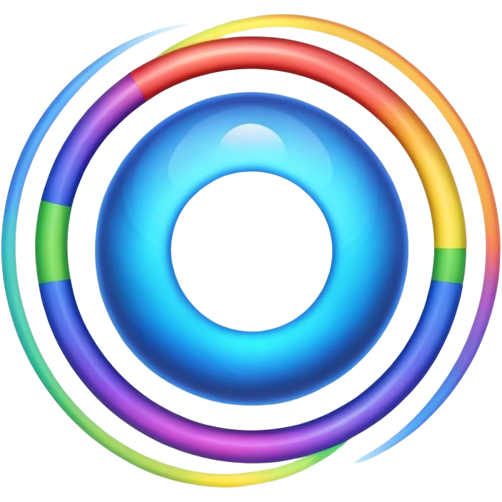 blue planet with vibrant rainbow colored rings circling around it emoji
