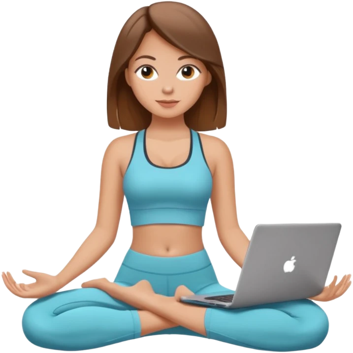 A white girl with brown hair who works remotely through her laptop and enjoys yoga emoji
