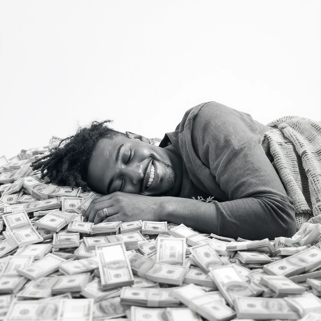 happy person napping on mattress of money emoji
