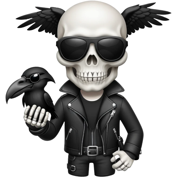 Skull Biker wearing sunglasses holding a raven emoji
