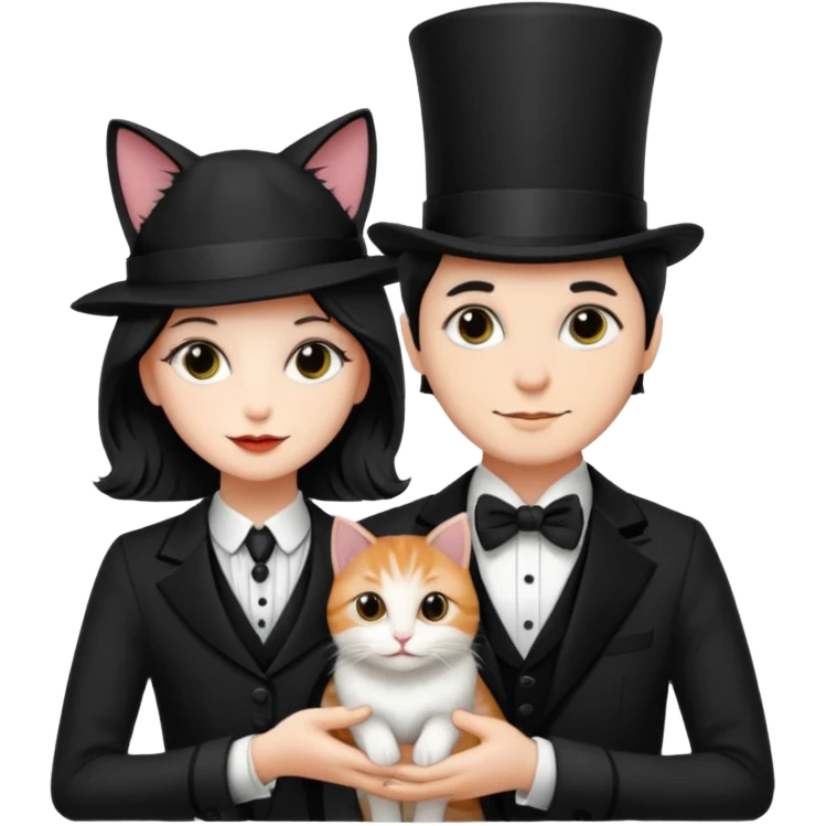 magician couple and their pet cat emoji