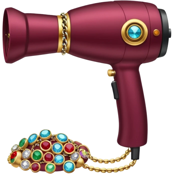 burgundy blow dryer covered in jewelry emoji