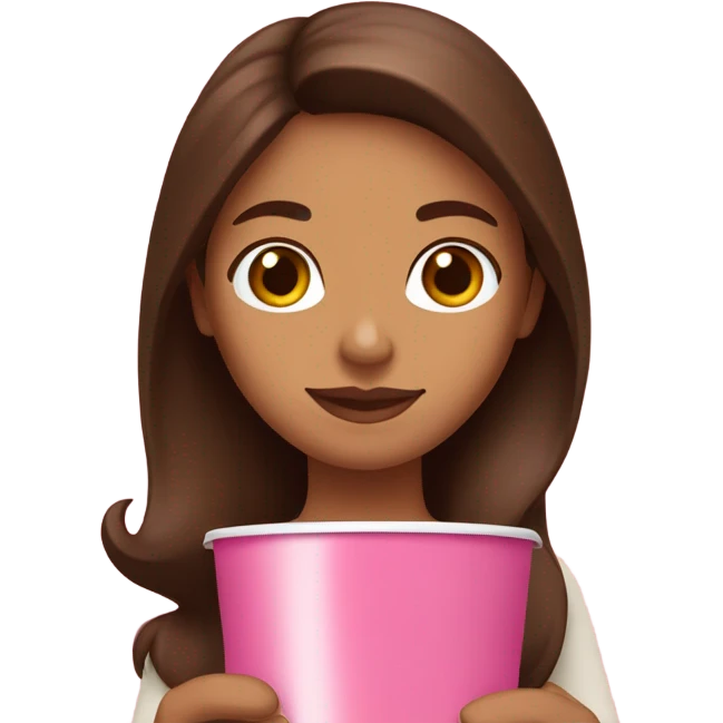 Brown hair white Spanish girl holding a pink Starbucks cup emoji